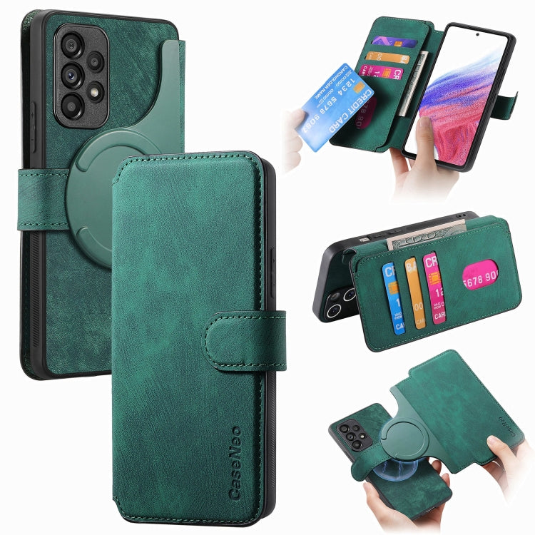 Pour Samsung Galaxy A53 5G Étui en cuir rétro anti-vol Neo MagSafe RFID (vert)