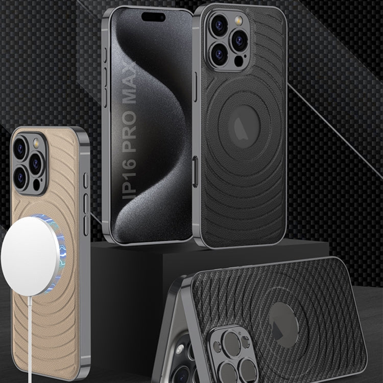 For iPhone 16 Pro GKK Plating Leather Wave MagSafe Phone Case(Grey)