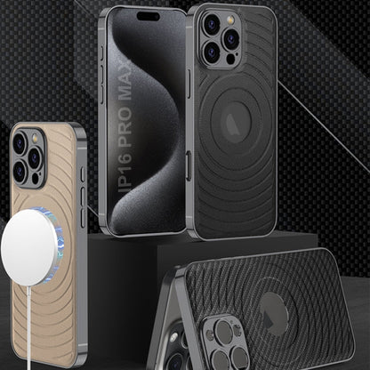 For iPhone 16 Pro GKK Plating Leather Wave MagSafe Phone Case(Black)