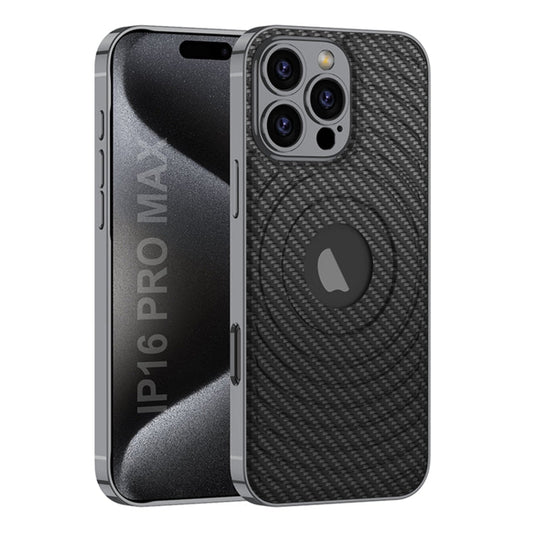 For iPhone 16 Pro Max GKK Plating Leather Wave MagSafe Phone Case(Carbon Fiber)