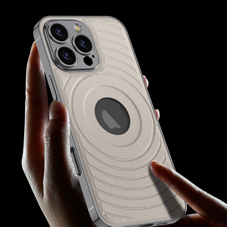 For iPhone 16 Pro Max GKK Plating Leather Wave MagSafe Phone Case(Titanium Gray)