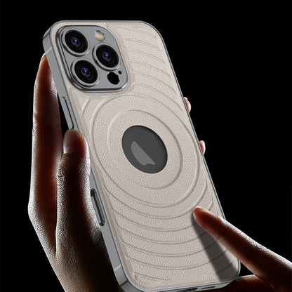 For iPhone 16 Pro Max GKK Plating Leather Wave MagSafe Phone Case(Titanium Gray)