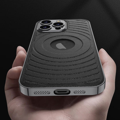 For iPhone 16 Pro Max GKK Plating Leather Wave MagSafe Phone Case(Titanium Gray)