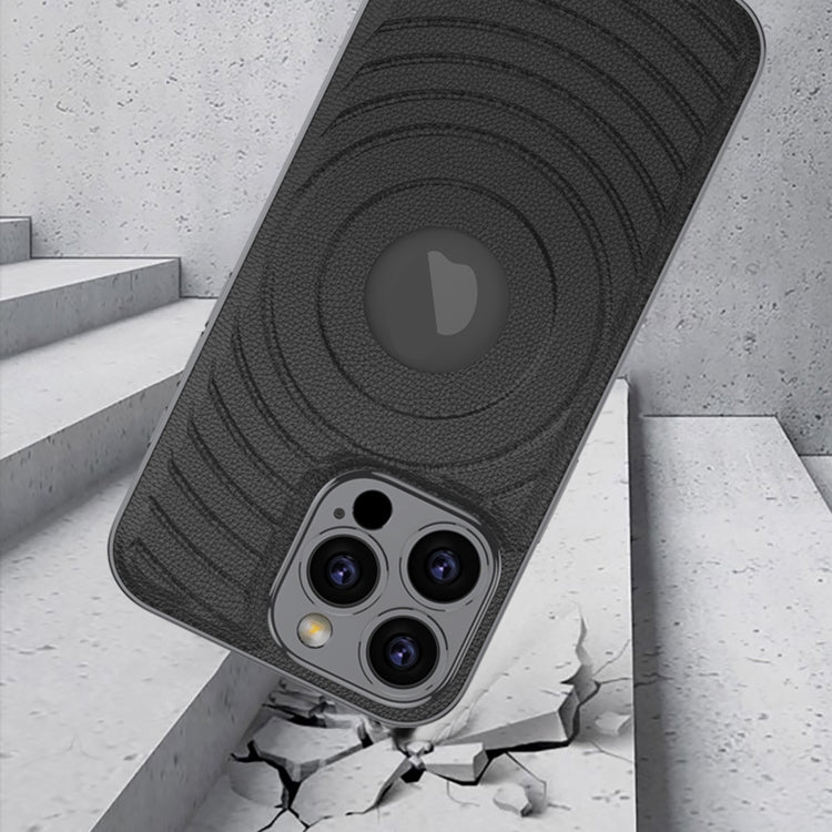 For iPhone 16 Pro Max GKK Plating Leather Wave MagSafe Phone Case(Titanium Gray)