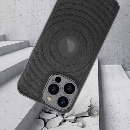 For iPhone 16 Pro Max GKK Plating Leather Wave MagSafe Phone Case(Titanium Gray)