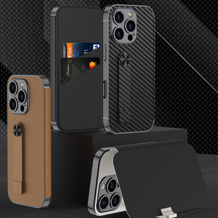 For iPhone 16 Pro Max GKK Plating Phantom Flip Leather MagSafe Phone Case(Carbon Fiber)