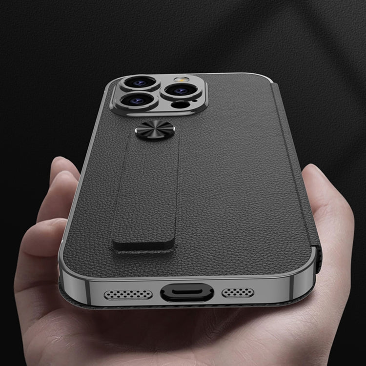 For iPhone 16 Pro Max GKK Plating Phantom Flip Leather MagSafe Phone Case(Carbon Fiber)