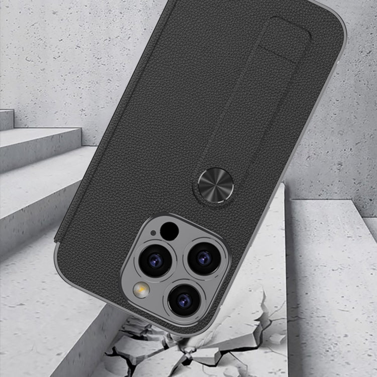For iPhone 16 Pro Max GKK Plating Phantom Flip Leather MagSafe Phone Case(Carbon Fiber)