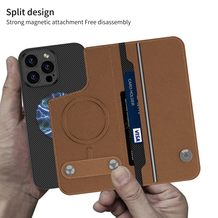For iPhone 16 Pro GKK Detachable Flip Leather MagSafe Phone Case(Carbon Fiber)