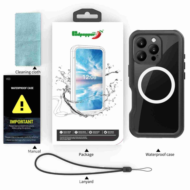 For iPhone 16 Pro Max RedPepper IP68 Waterproof Triple-proof MagSafe Phone Case(Black)
