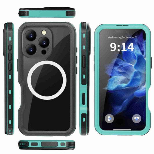 For iPhone 16 Pro RedPepper IP68 Waterproof Triple-proof MagSafe Phone Case(Black Blue)