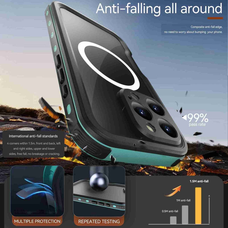 For iPhone 16 Pro RedPepper IP68 Waterproof Triple-proof MagSafe Phone Case(Black Blue)