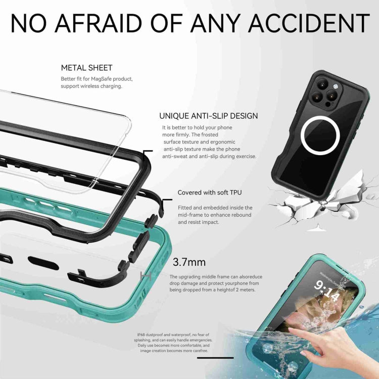 For iPhone 16 Pro RedPepper IP68 Waterproof Triple-proof MagSafe Phone Case(Black Blue)