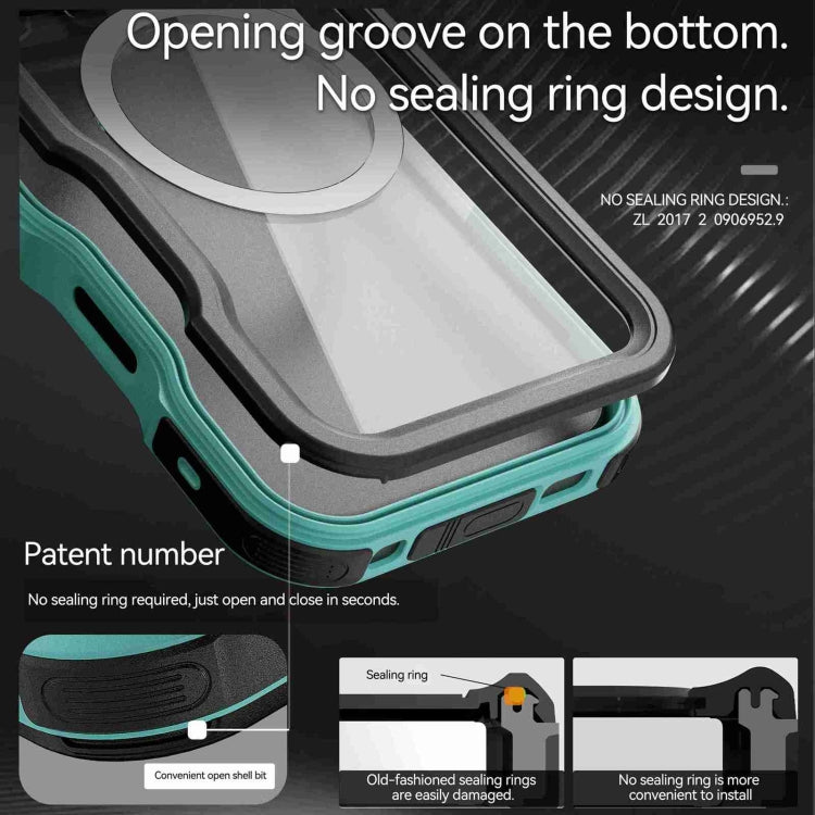 For iPhone 16 Pro RedPepper IP68 Waterproof Triple-proof MagSafe Phone Case(Black Blue)