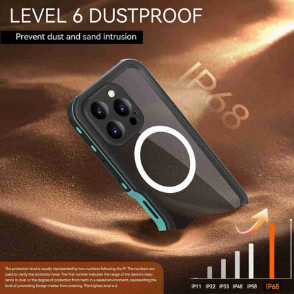 For iPhone 16 Pro RedPepper IP68 Waterproof Triple-proof MagSafe Phone Case(Black Blue)