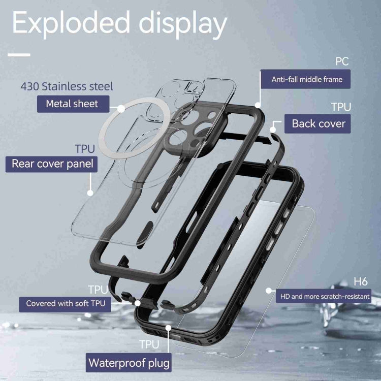For iPhone 16 Pro RedPepper IP68 Waterproof Triple-proof MagSafe Phone Case(Black)