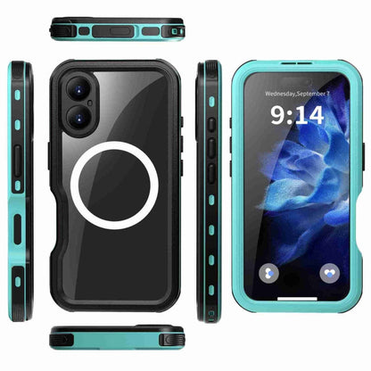 For iPhone 16 Plus RedPepper IP68 Waterproof Triple-proof MagSafe Phone Case(Black Blue)