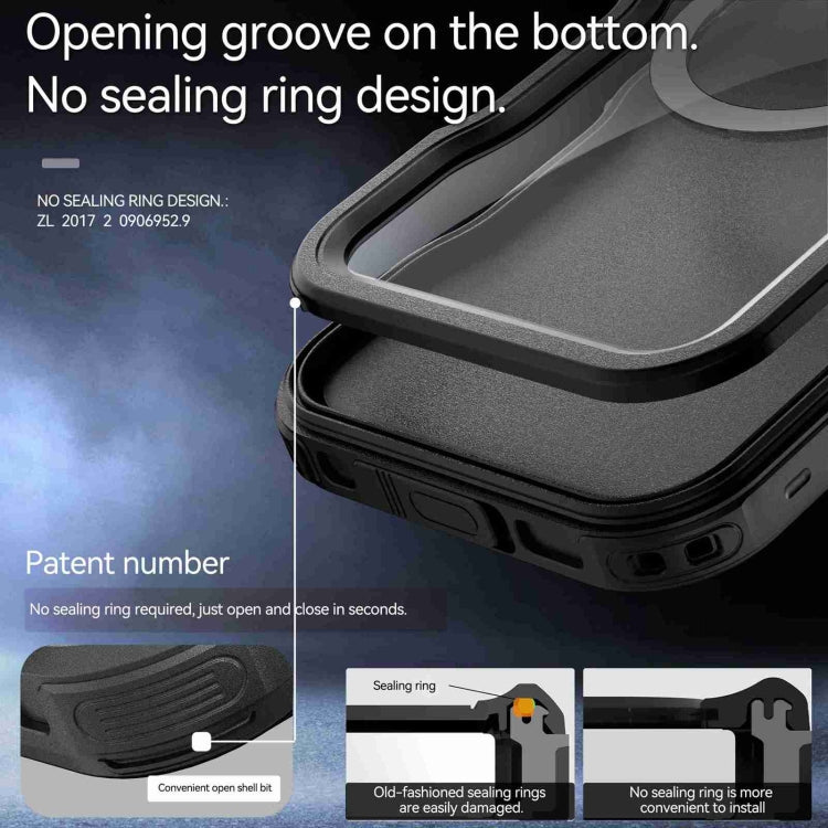 For iPhone 16 Plus RedPepper IP68 Waterproof Triple-proof MagSafe Phone Case(Black Blue)