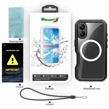 For iPhone 16 RedPepper IP68 Waterproof Triple-proof MagSafe Phone Case(Black)