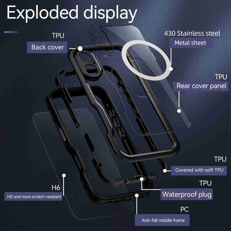 For iPhone 16 RedPepper IP68 Waterproof Triple-proof MagSafe Phone Case(Black)