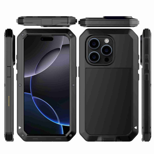For iPhone 16 Pro Max RedPepper Triple-proof Metal Phone Case(Black)