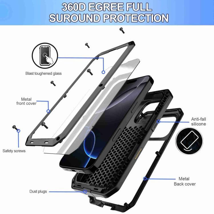 For iPhone 16 Pro Max RedPepper Triple-proof Metal Phone Case(Black)