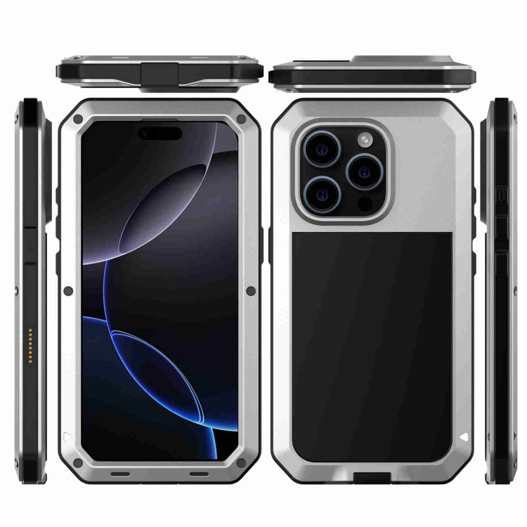 For iPhone 16 Pro Max RedPepper Triple-proof Metal Phone Case(Silver)