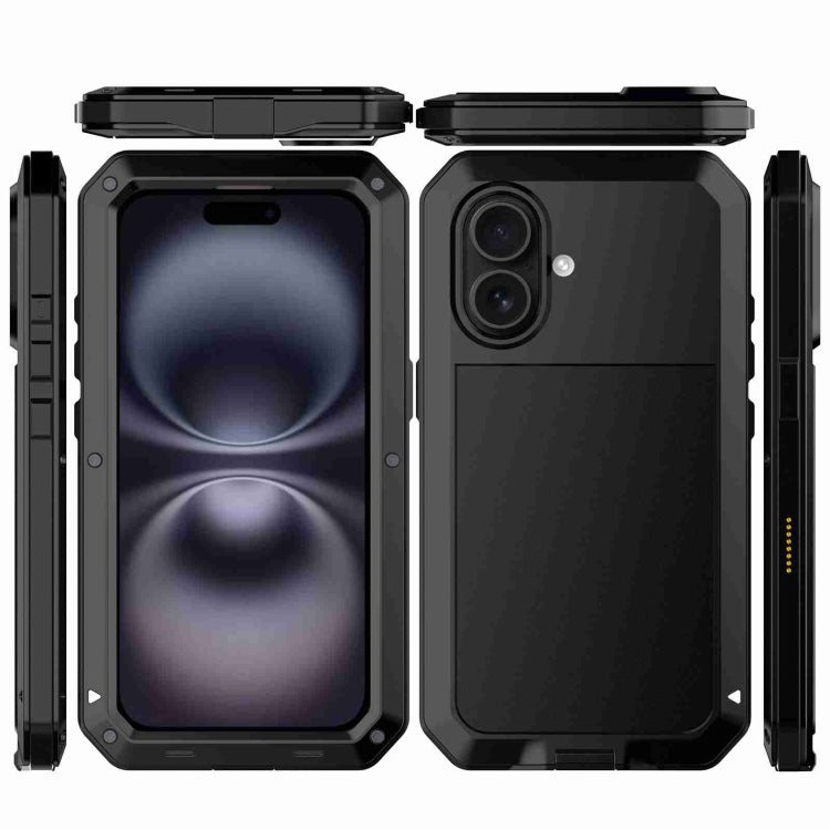 For iPhone 16 Plus RedPepper Triple-proof Metal Phone Case(Black)