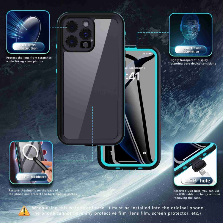 For iPhone 16 Pro Max RedPepper Transparent Dot IP68 Waterproof Triple-proof Phone Case(Black Blue)