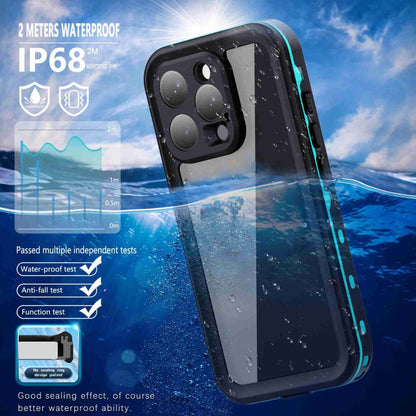 For iPhone 16 Pro Max RedPepper Transparent Dot IP68 Waterproof Triple-proof Phone Case(Black Blue)