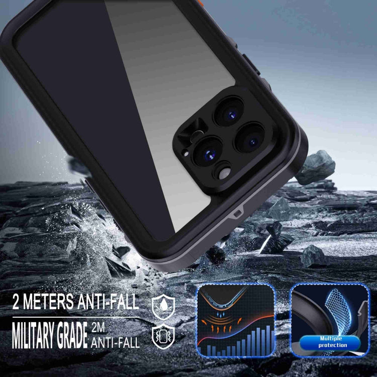 For iPhone 16 Pro Max RedPepper Transparent Dot IP68 Waterproof Triple-proof Phone Case(Black Dark Grey)