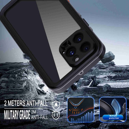 For iPhone 16 Pro Max RedPepper Transparent Dot IP68 Waterproof Triple-proof Phone Case(Black Dark Grey)