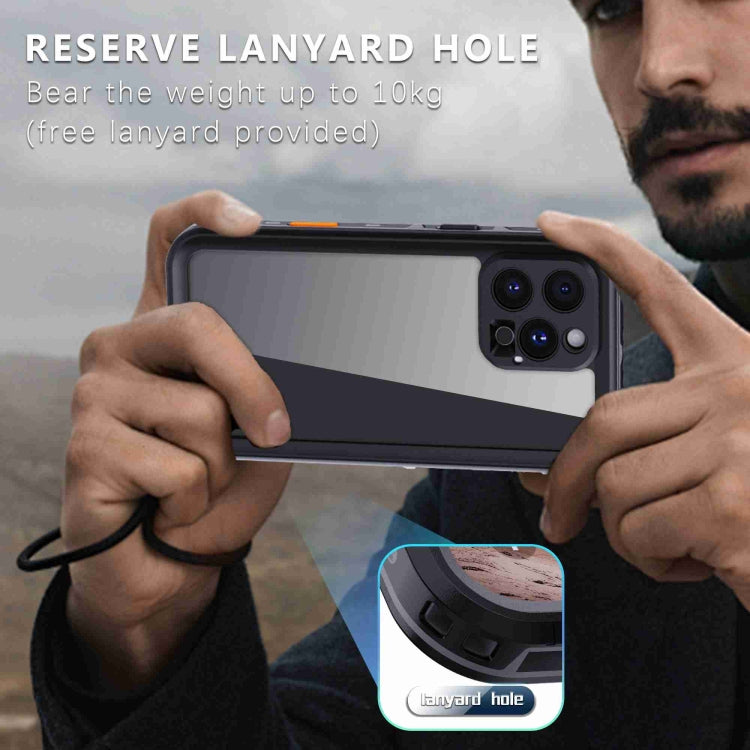 For iPhone 16 Pro Max RedPepper Transparent Dot IP68 Waterproof Triple-proof Phone Case(Black Dark Grey)