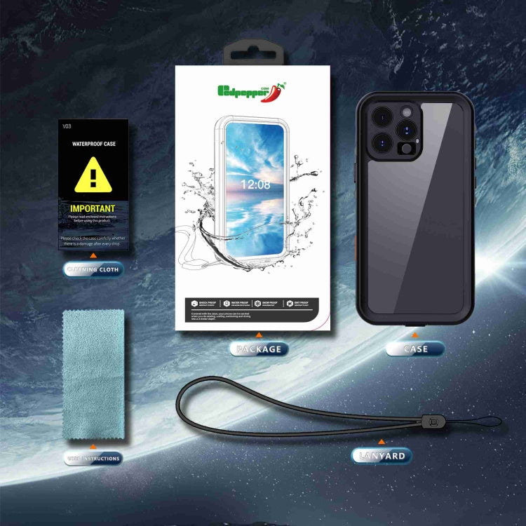 For iPhone 16 Pro Max RedPepper Transparent Dot IP68 Waterproof Triple-proof Phone Case(Black Dark Grey)