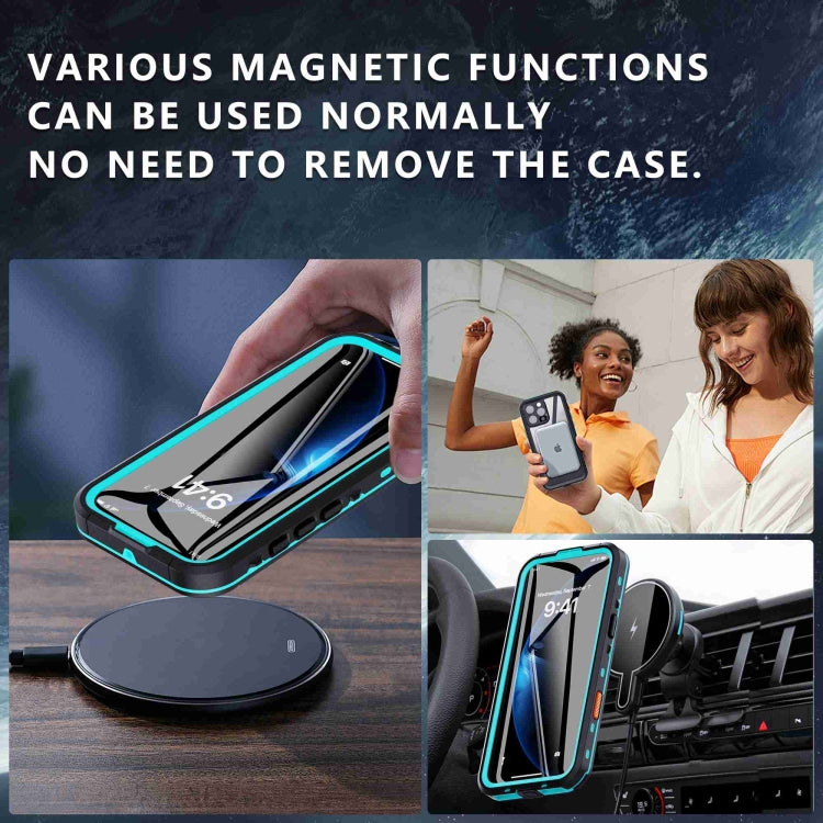 For iPhone 16 Pro RedPepper Transparent Dot IP68 Waterproof Triple-proof Phone Case(Black Blue)