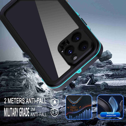 For iPhone 16 Pro RedPepper Transparent Dot IP68 Waterproof Triple-proof Phone Case(Black Blue)