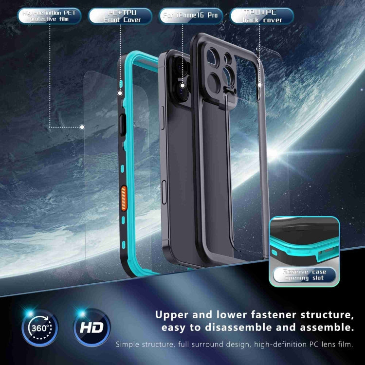 For iPhone 16 Pro RedPepper Transparent Dot IP68 Waterproof Triple-proof Phone Case(Black Blue)