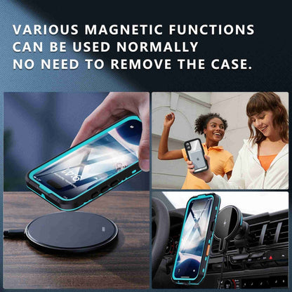 For iPhone 16 Plus RedPepper Transparent Dot IP68 Waterproof Triple-proof Phone Case(Black Blue)