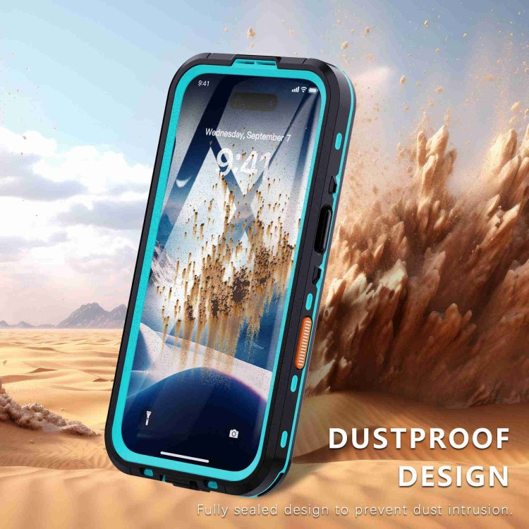 For iPhone 16 Plus RedPepper Transparent Dot IP68 Waterproof Triple-proof Phone Case(Black Blue)