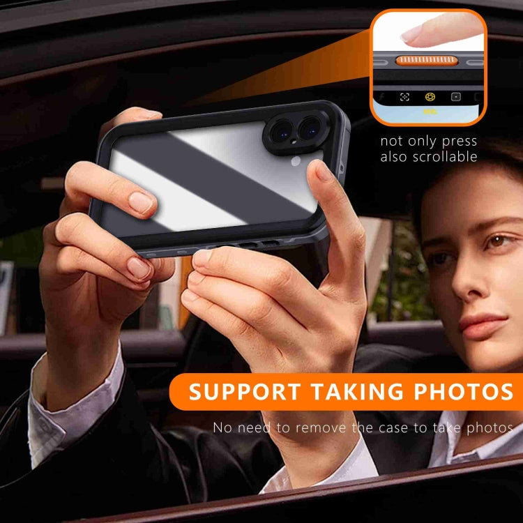 For iPhone 16 Plus RedPepper Transparent Dot IP68 Waterproof Triple-proof Phone Case(Black Dark Grey)
