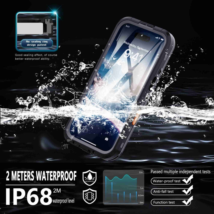 For iPhone 16 Plus RedPepper Transparent Dot IP68 Waterproof Triple-proof Phone Case(Black Dark Grey)
