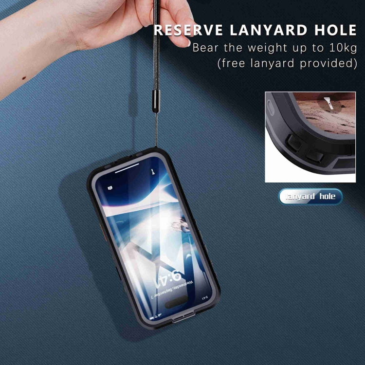 For iPhone 16 Plus RedPepper Transparent Dot IP68 Waterproof Triple-proof Phone Case(Black Dark Grey)