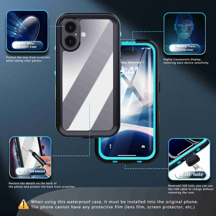 For iPhone 16 RedPepper Transparent Dot IP68 Waterproof Triple-proof Phone Case(Black Blue)