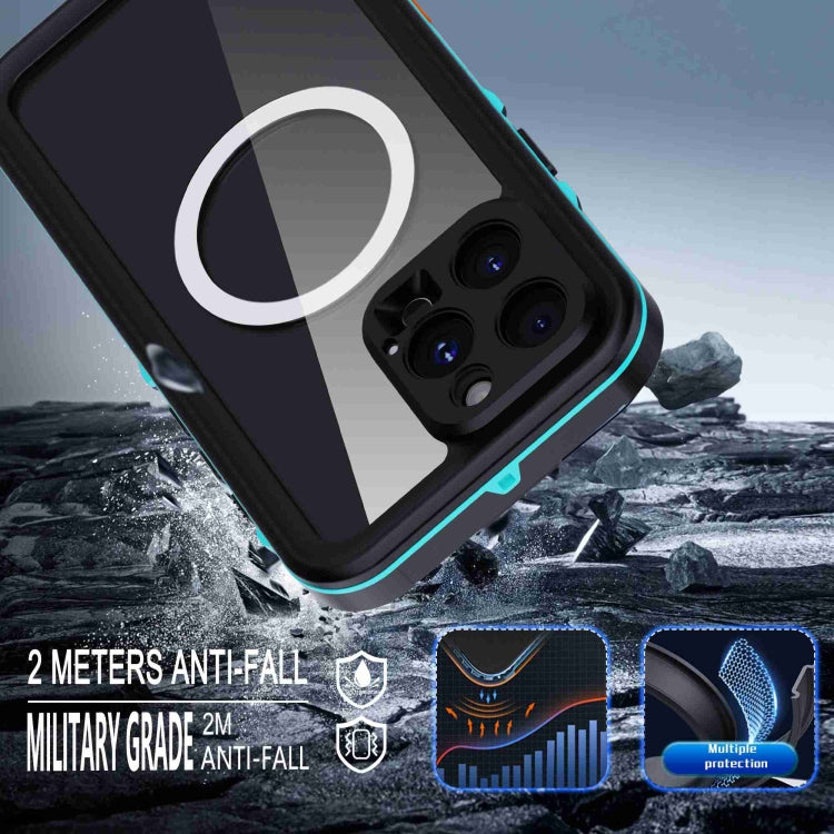 Pour iPhone 16 Pro Max RedPepper Transparent Dot IP68 Étanche Triple-protection Coque de Téléphone MagSafe (Noir Bleu)