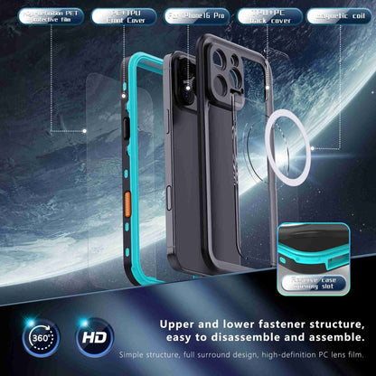 Pour iPhone 16 Pro Max RedPepper Transparent Dot IP68 Étanche Triple-protection Coque de Téléphone MagSafe (Noir Bleu)