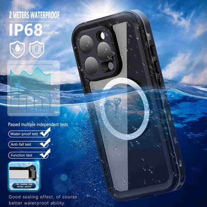 Pour iPhone 16 Pro Max Coque de téléphone MagSafe RedPepper Transparente Anti-poussière Étanche IP68 Triple Protection (Noir Gris Foncé)