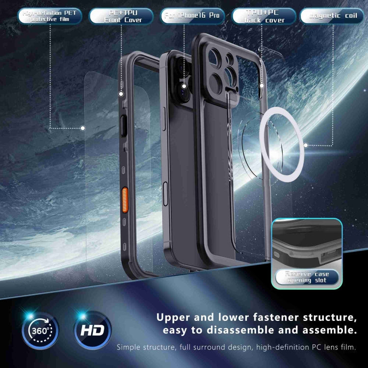 Pour iPhone 16 Pro Max Coque de téléphone MagSafe RedPepper Transparente Anti-poussière Étanche IP68 Triple Protection (Noir Gris Foncé)