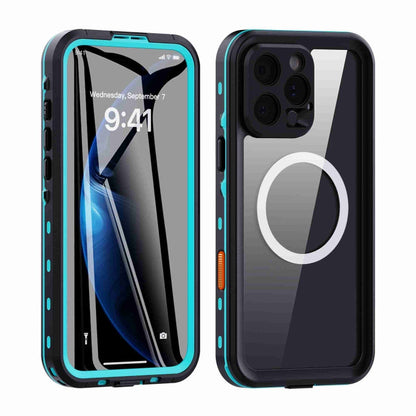 For iPhone 16 Pro RedPepper Transparent Dot IP68 Waterproof Triple-proof MagSafe Phone Case(Black Blue)