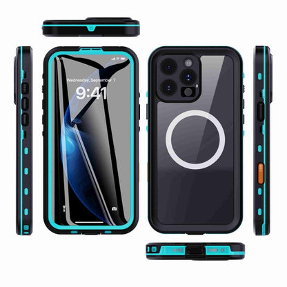 For iPhone 16 Pro RedPepper Transparent Dot IP68 Waterproof Triple-proof MagSafe Phone Case(Black Blue)
