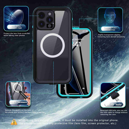 For iPhone 16 Pro RedPepper Transparent Dot IP68 Waterproof Triple-proof MagSafe Phone Case(Black Blue)